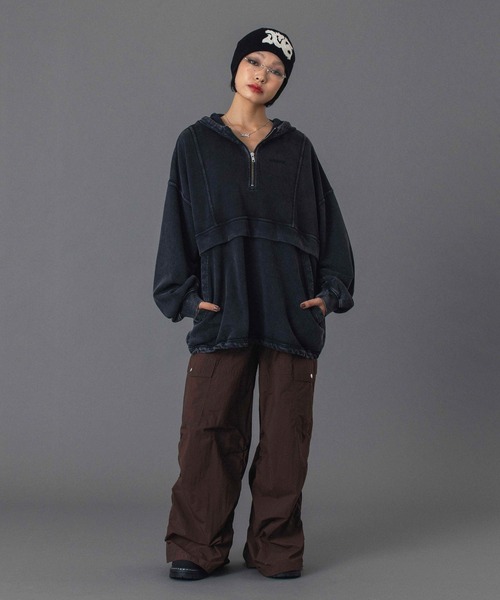 X-girl（エックスガール）の「DISTRESSED LOGO PATCH BEANIE（ニットキャップ/ビーニー・レディース・ブラック/オリーブ/ベージュ・ONE SIZE）」の11枚目の写真