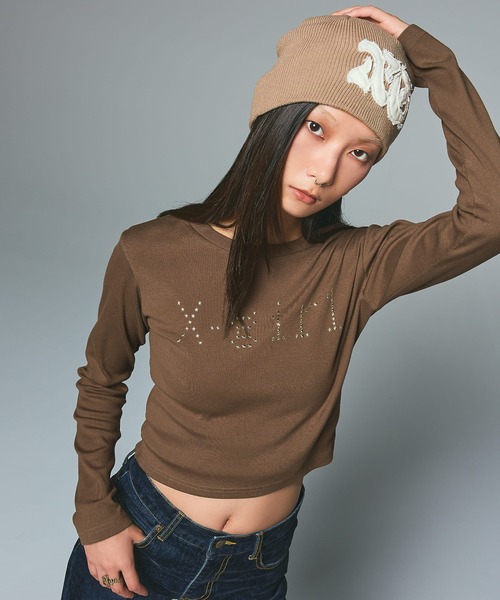 X-girl（エックスガール）の「DISTRESSED LOGO PATCH BEANIE（ニットキャップ/ビーニー・レディース・ブラック/オリーブ/ベージュ・ONE SIZE）」の18枚目の写真
