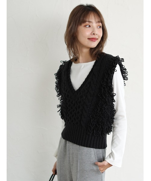 fifth(フィフス)の「フリンジニットベスト(ベスト・レディース・グレー/ブラック/ダークブラウン・M)」の11枚目の写真