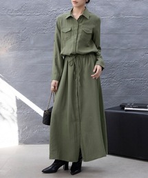 大人カジュアルロングシャツワンピース