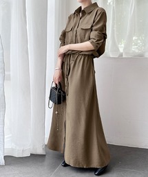 大人カジュアルロングシャツワンピース
