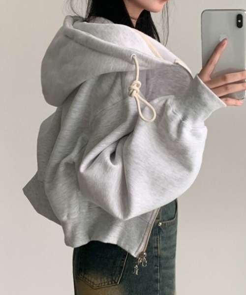 lilful（リルフル）の「配色 ダブルジップ ショート丈パーカー（パーカー・レディース・ライトグレー/チャコール/グレー/ブラック・F）」の10枚目の写真