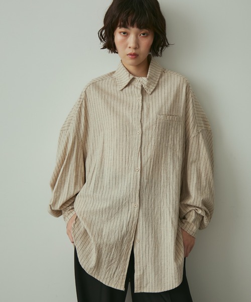 full/fill.（フルフィル）の「natural stripe over shirt / ナチュラルストライプオーバーシャツ（シャツ/ブラウス・レディース・ブラック/アイボリー/ブラウン・FREE）」の3枚目の写真