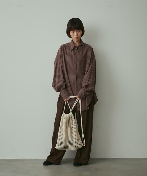full/fill.（フルフィル）の「natural stripe over shirt / ナチュラルストライプオーバーシャツ（シャツ/ブラウス・レディース・ブラック/アイボリー/ブラウン・FREE）」の14枚目の写真