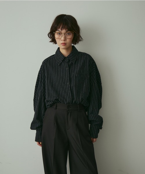 full/fill.（フルフィル）の「natural stripe over shirt / ナチュラルストライプオーバーシャツ（シャツ/ブラウス・レディース・ブラック/アイボリー/ブラウン・FREE）」の20枚目の写真