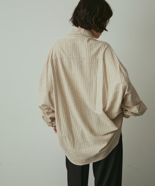 full/fill.（フルフィル）の「natural stripe over shirt / ナチュラルストライプオーバーシャツ（シャツ/ブラウス・レディース・ブラック/アイボリー/ブラウン・FREE）」の8枚目の写真