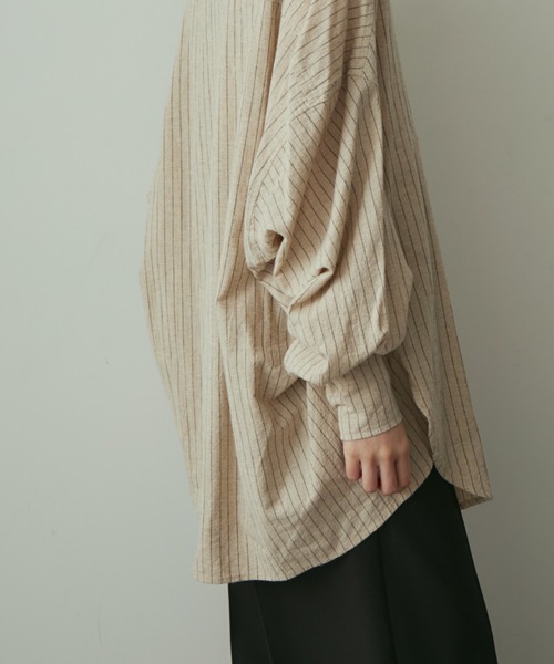 full/fill.（フルフィル）の「natural stripe over shirt / ナチュラルストライプオーバーシャツ（シャツ/ブラウス・レディース・ブラック/アイボリー/ブラウン・FREE）」の7枚目の写真