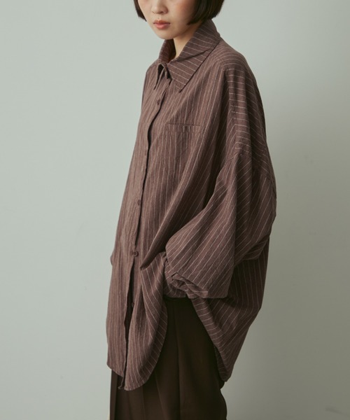 full/fill.（フルフィル）の「natural stripe over shirt / ナチュラルストライプオーバーシャツ（シャツ/ブラウス・レディース・ブラック/アイボリー/ブラウン・FREE）」の13枚目の写真
