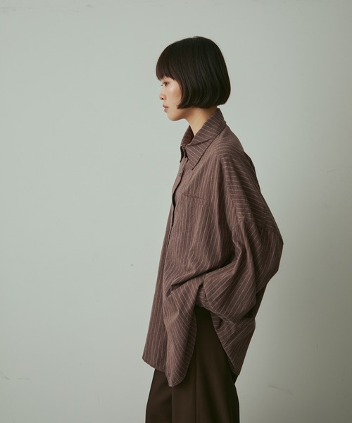 full/fill.（フルフィル）の「natural stripe over shirt / ナチュラルストライプオーバーシャツ（シャツ/ブラウス・レディース・ブラック/アイボリー/ブラウン・FREE）」の15枚目の写真