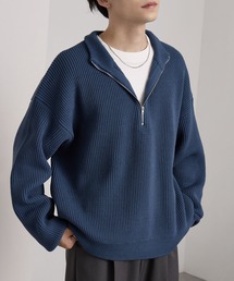 【キマラクニットシリーズ】バルキー片畦編み オーバーサイズ ハーフジップ ニット プルオーバー<帯電防止/ウォッシャブル/アンチピリング>