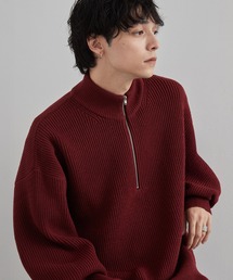 ハーフジップ」に該当するメンズのニット/セーター（レッド/赤色系