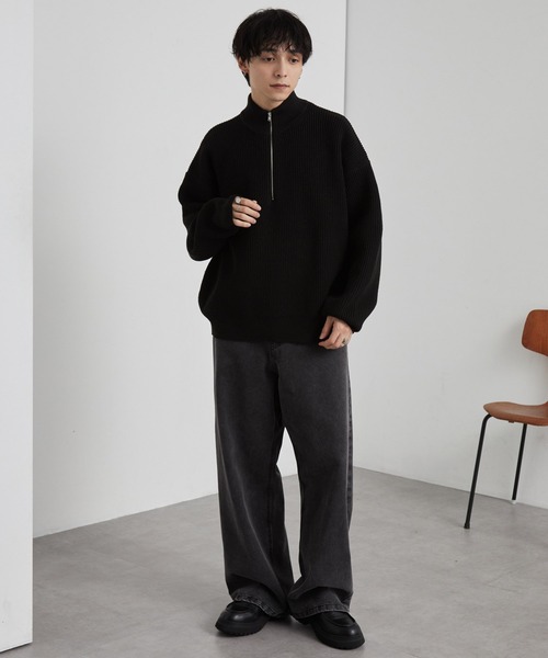 帯電防止/ウォッシャブル/アンチピリング> バルキー片畦編み オーバー