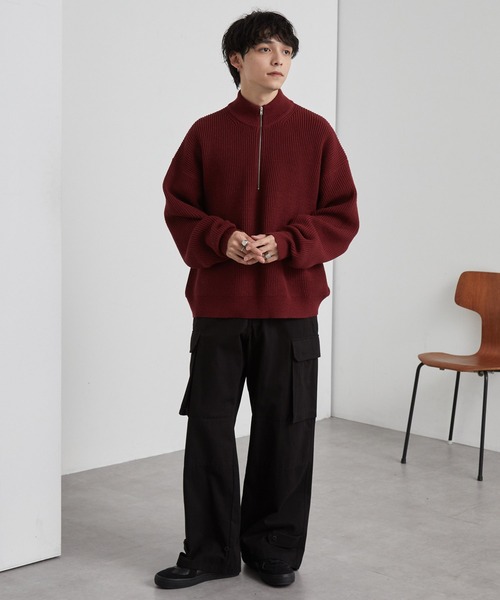 マンシングウェア　ニット　フリーサイズ　黒×オフホワイト　美品　裏地付 JIGGYS SHOP（ジギーズショップ） セーター ニット モックネック