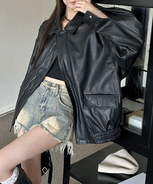 VIBGYOR（ヴィブジョー）の「PU オーバーサイズシャツジャケット/韓国ファッション アウター 秋冬 (CZ)（その他アウター・レディース・ブラック/ブラウン・L/M）」の20枚目の写真