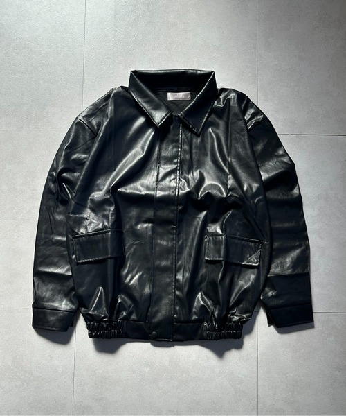 VIBGYOR（ヴィブジョー）の「PU オーバーサイズシャツジャケット/韓国ファッション アウター 秋冬 (CZ)（その他アウター・レディース・ブラック/ブラウン・L/M）」の3枚目の写真