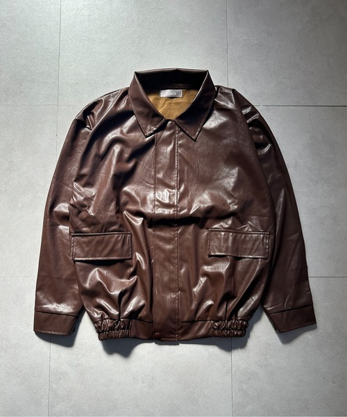 VIBGYOR（ヴィブジョー）の「PU オーバーサイズシャツジャケット/韓国ファッション アウター 秋冬 (CZ)（その他アウター・レディース・ブラック/ブラウン・L/M）」の5枚目の写真