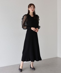 チュール袖マーメイドニットワンピース