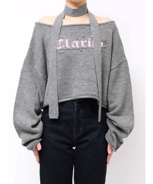 jouetie（ジュエティ）の「オフショルチョーカーショートニット（ニット/セーター・レディース・アイボリー/ブラック/グレー・MEDIUM）」の20枚目の写真