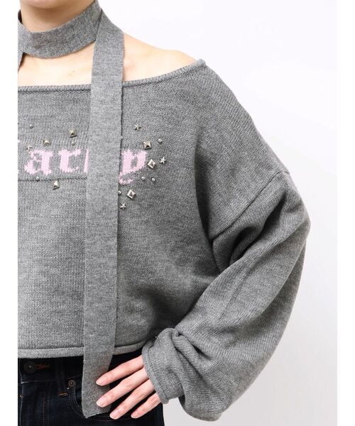 jouetie（ジュエティ）の「オフショルチョーカーショートニット（ニット/セーター・レディース・アイボリー/ブラック/グレー・MEDIUM）」の16枚目の写真