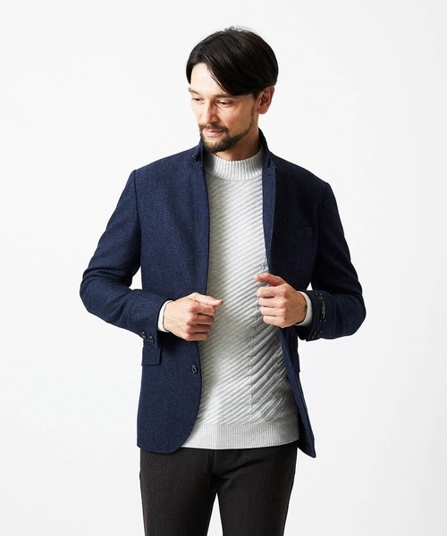 MICHEL KLEIN HOMME (ミッシェルクランオム)の「ウールコンバーチブルジャケット(テーラードジャケット・メンズ・ブラック/ネイビー・MEDIUM/LARGE/X-LARGE)」の2枚目の写真