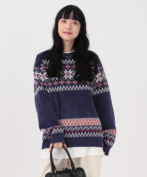セール】やわらかリッチモールニット/柄/581135（ニット/セーター