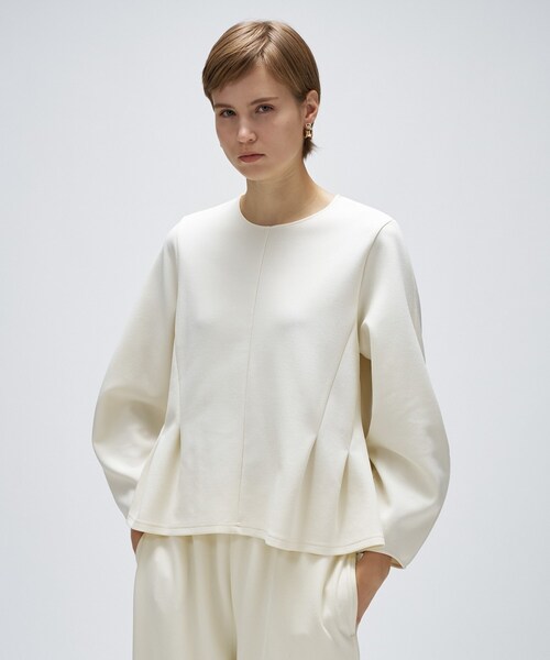 cloenc（クロエンス）の「【セットアップ／マシンウォッシュ】カットジョーゼットペプラムプルオーバー（Tシャツ/カットソー・レディース・ダークブラウン/ブラック/オフホワイト・01/02/03）」の2枚目の写真