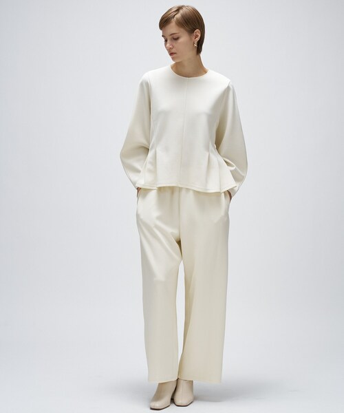 cloenc（クロエンス）の「【セットアップ／マシンウォッシュ】カットジョーゼットペプラムプルオーバー（Tシャツ/カットソー・レディース・ダークブラウン/ブラック/オフホワイト・01/02/03）」の4枚目の写真