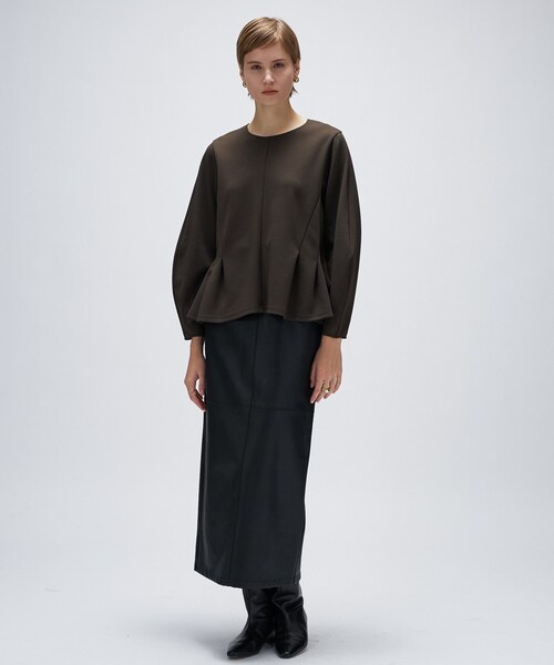 cloenc（クロエンス）の「【セットアップ／マシンウォッシュ】カットジョーゼットペプラムプルオーバー（Tシャツ/カットソー・レディース・ダークブラウン/ブラック/オフホワイト・01/02/03）」の8枚目の写真