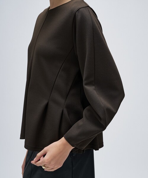 cloenc（クロエンス）の「【セットアップ／マシンウォッシュ】カットジョーゼットペプラムプルオーバー（Tシャツ/カットソー・レディース・ダークブラウン/ブラック/オフホワイト・01/02/03）」の12枚目の写真