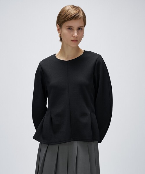 cloenc（クロエンス）の「【セットアップ／マシンウォッシュ】カットジョーゼットペプラムプルオーバー（Tシャツ/カットソー・レディース・ダークブラウン/ブラック/オフホワイト・01/02/03）」の18枚目の写真