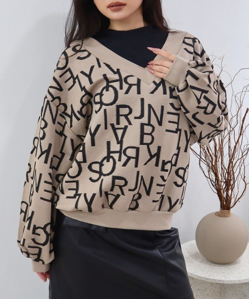 CECIL McBEE（セシルマクビー）の「ふくれジャガードフェイクレイヤードトップス（Tシャツ/カットソー・レディース・ライトベージュ/ベージュ/グレイッシュベージュ・MEDIUM/LARGE）」の2枚目の写真