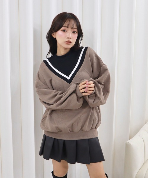 CECIL McBEE（セシルマクビー）の「ふくれジャガードフェイクレイヤードトップス（Tシャツ/カットソー・レディース・ライトベージュ/ベージュ/グレイッシュベージュ・MEDIUM/LARGE）」の11枚目の写真