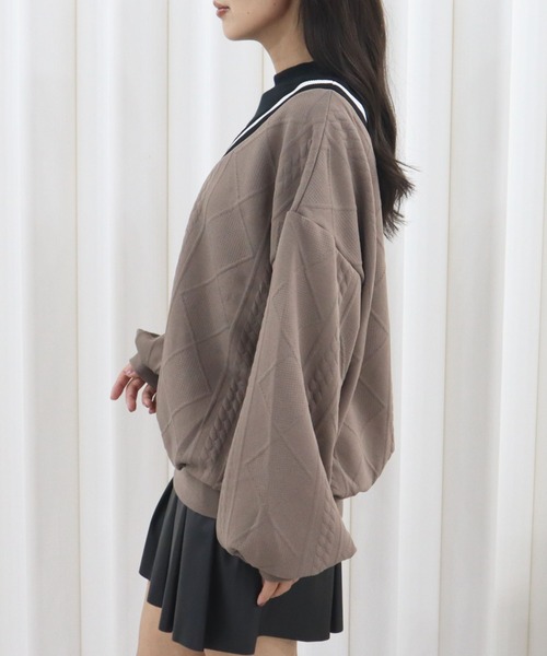 CECIL McBEE（セシルマクビー）の「ふくれジャガードフェイクレイヤードトップス（Tシャツ/カットソー・レディース・ライトベージュ/ベージュ/グレイッシュベージュ・MEDIUM/LARGE）」の12枚目の写真