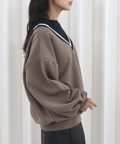 CECIL McBEE（セシルマクビー）の「ふくれジャガードフェイクレイヤードトップス（Tシャツ/カットソー・レディース・ライトベージュ/ベージュ/グレイッシュベージュ・MEDIUM/LARGE）」の14枚目の写真