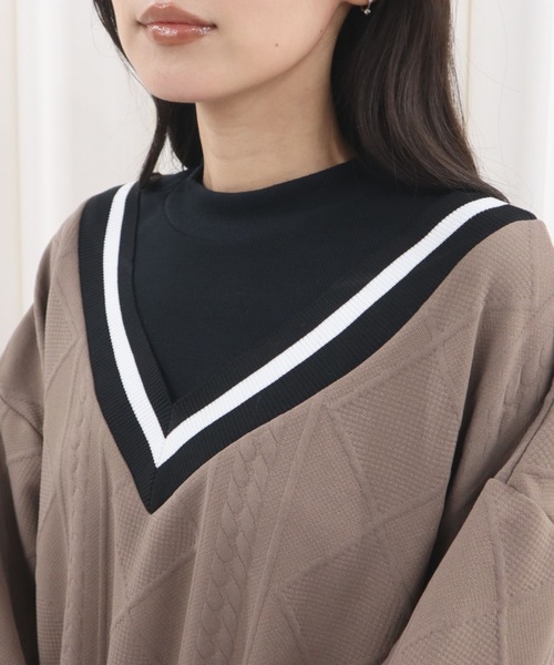 CECIL McBEE（セシルマクビー）の「ふくれジャガードフェイクレイヤードトップス（Tシャツ/カットソー・レディース・ライトベージュ/ベージュ/グレイッシュベージュ・MEDIUM/LARGE）」の15枚目の写真