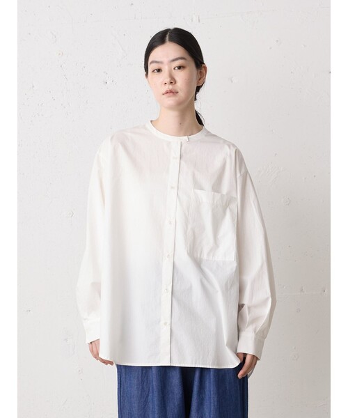 MidiUmi(ミディウミ)の「MidiUmi スタンドカラービッグシャツ(シャツ/ブラウス・レディース・ネイビー/ライトブルー/オフホワイト・FREE)」の3枚目の写真