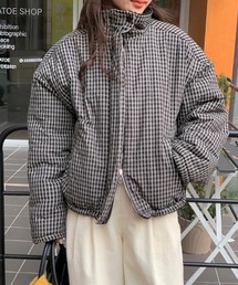 ダウンジャケット/コート（ブラック/黒色系・チェック柄）ファッション