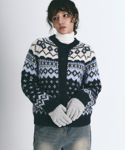 NICK&NICOLE(ニックアンドニコール)の「ETHNIC JACQUARD SWEATER CARDIGAN_NAVY(カーディガン/ボレロ・レディース・その他・FREE)」の1枚目の写真