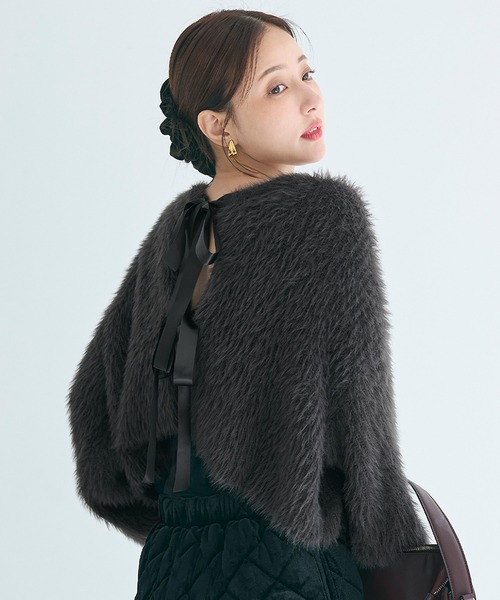 シャギーリボン2wayニットカーディガン(カーディガン/ボレロ)|coca シャギーリボン2wayニットカーディガン(カーディガン/ボレロ)|coca