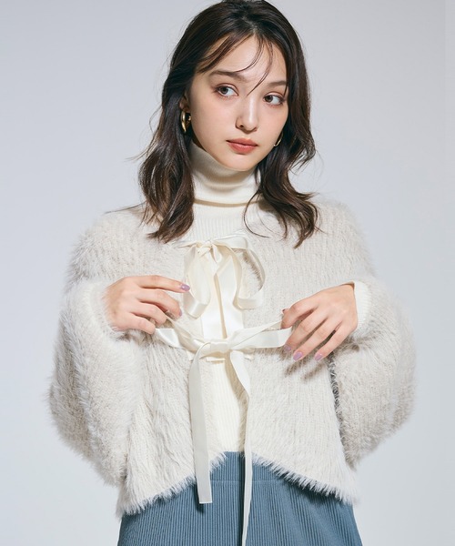 シャギーリボン2wayニットカーディガン（カーディガン/ボレロ）｜coca