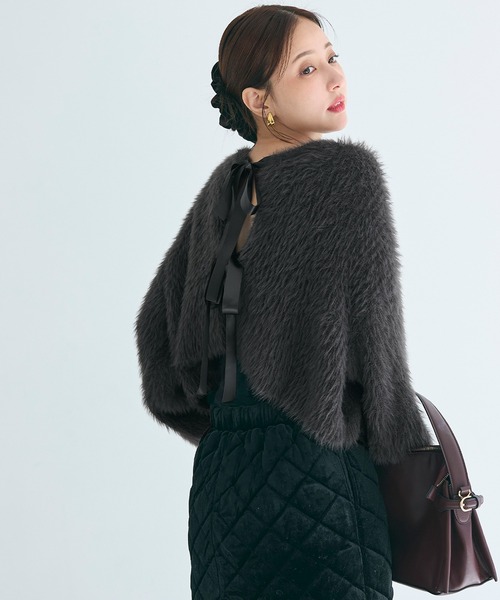 coca(coca)(コカ)の「シャギーリボン2wayニットカーディガン(カーディガン/ボレロ・レディース・チャコール/ライトグレー・M/L)」の10枚目の写真