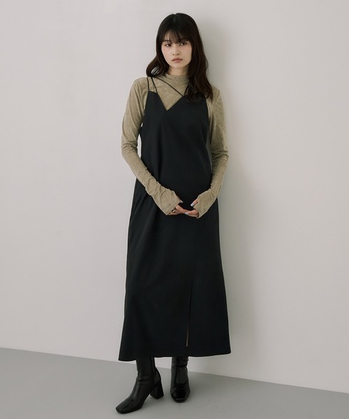 UNITED TOKYO(ユナイテッドトウキョウ)の「フィブリルアシメキャミワンピース|ウォッシャブル/セットアップ/オフィスカジュアル/オケージョン/ストレッチ/春服(ワンピース・レディース・グレー/ブラック・1/2)」の1枚目の写真