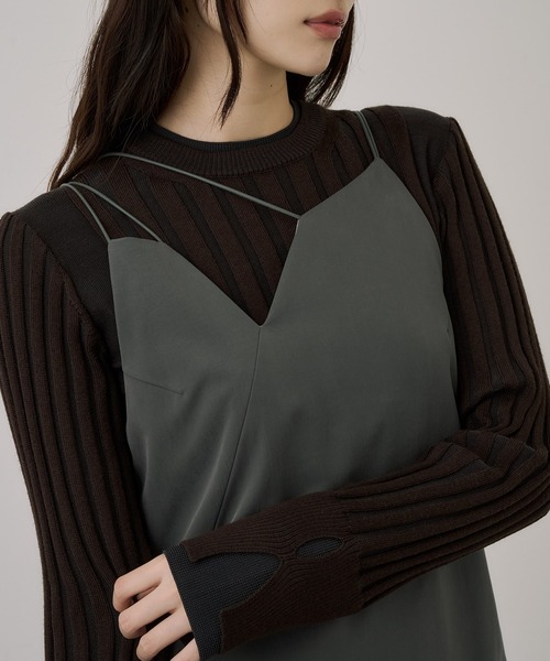 UNITED TOKYO(ユナイテッドトウキョウ)の「フィブリルアシメキャミワンピース|ウォッシャブル/セットアップ/オフィスカジュアル/オケージョン/ストレッチ/春服(ワンピース・レディース・グレー/ブラック・1/2)」の6枚目の写真