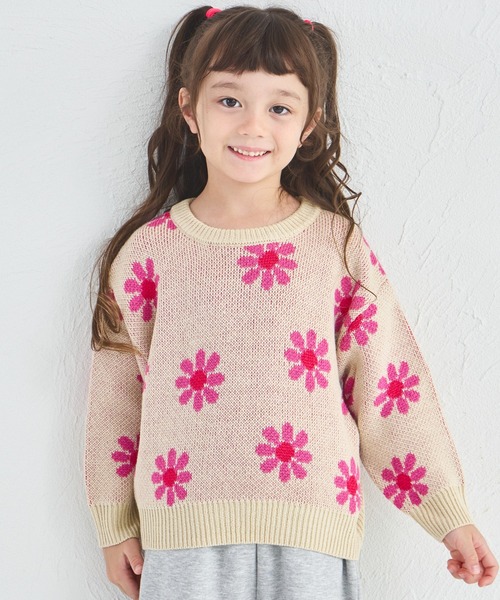 pairmanon(ペアマノン)の「ユニセックス フラワージャガード 総柄 ニット(ニット/セーター・キッズ・アイボリー/ネイビー・XS/S/M/L)」の1枚目の写真