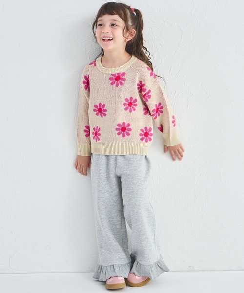 pairmanon(ペアマノン)の「ユニセックス フラワージャガード 総柄 ニット(ニット/セーター・キッズ・アイボリー/ネイビー・XS/S/M/L)」の4枚目の写真