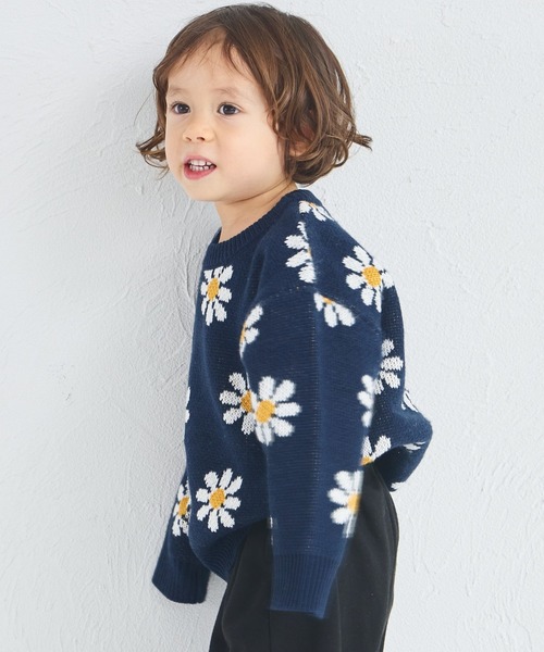 pairmanon(ペアマノン)の「ユニセックス フラワージャガード 総柄 ニット(ニット/セーター・キッズ・アイボリー/ネイビー・XS/S/M/L)」の7枚目の写真