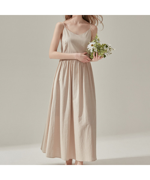 VIKINI VENDER(ビキニベンダー)の「クレフリボンタイロングワンピース - ベージュ(ワンピース・レディース・その他・ONE SIZE)」の1枚目の写真