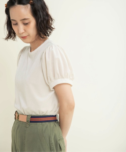 CHILD WOMAN（チャイルドウーマン）の「シアーベロア パフスリーブTシャツ（Tシャツ/カットソー・レディース・アイボリー/ブラウン・FREE）」の4枚目の写真