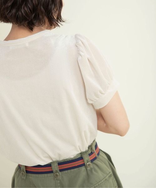 CHILD WOMAN（チャイルドウーマン）の「シアーベロア パフスリーブTシャツ（Tシャツ/カットソー・レディース・アイボリー/ブラウン・FREE）」の6枚目の写真
