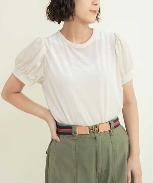 CHILD WOMAN（チャイルドウーマン）の「シアーベロア パフスリーブTシャツ（Tシャツ/カットソー・レディース・アイボリー/ブラウン・FREE）」の3枚目の写真